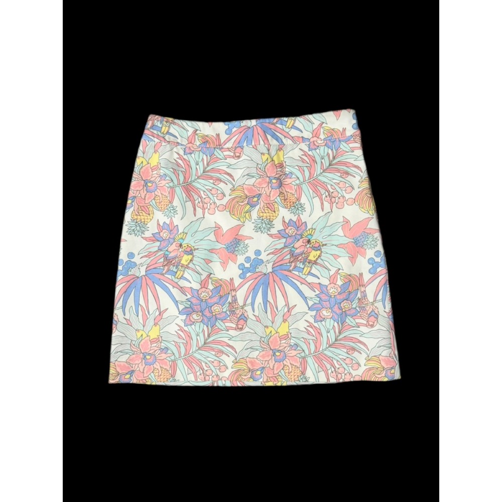 Talbots Canvas Tropical Floral Skirt Sz 2P Resort Pastel Pineapple Parrot Mini